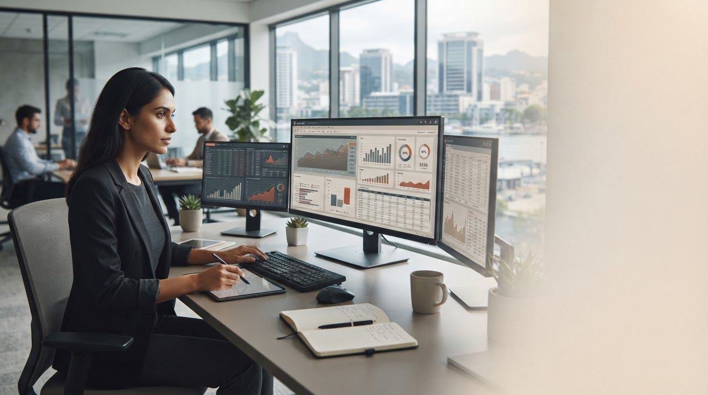 Prado Investorio — visualización de flujos de datos y curvas predictivas en un panel oscuro
